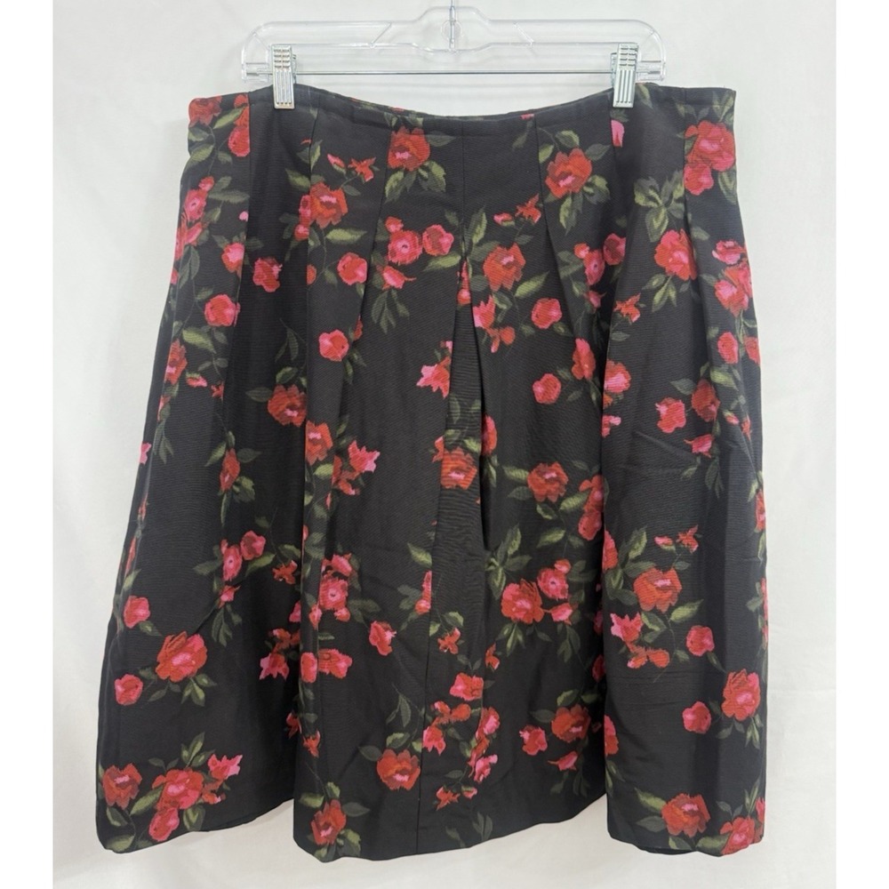 Talbots Black Red Rose Silk Blend Pleated A-Line Skirt Womens Plus Size 20